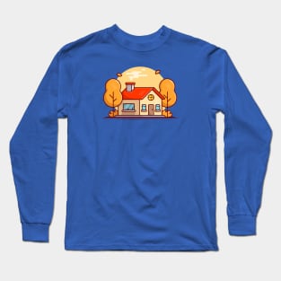 Autumn House with Trees Cartoon Vector Icon Illustration Long Sleeve T-Shirt